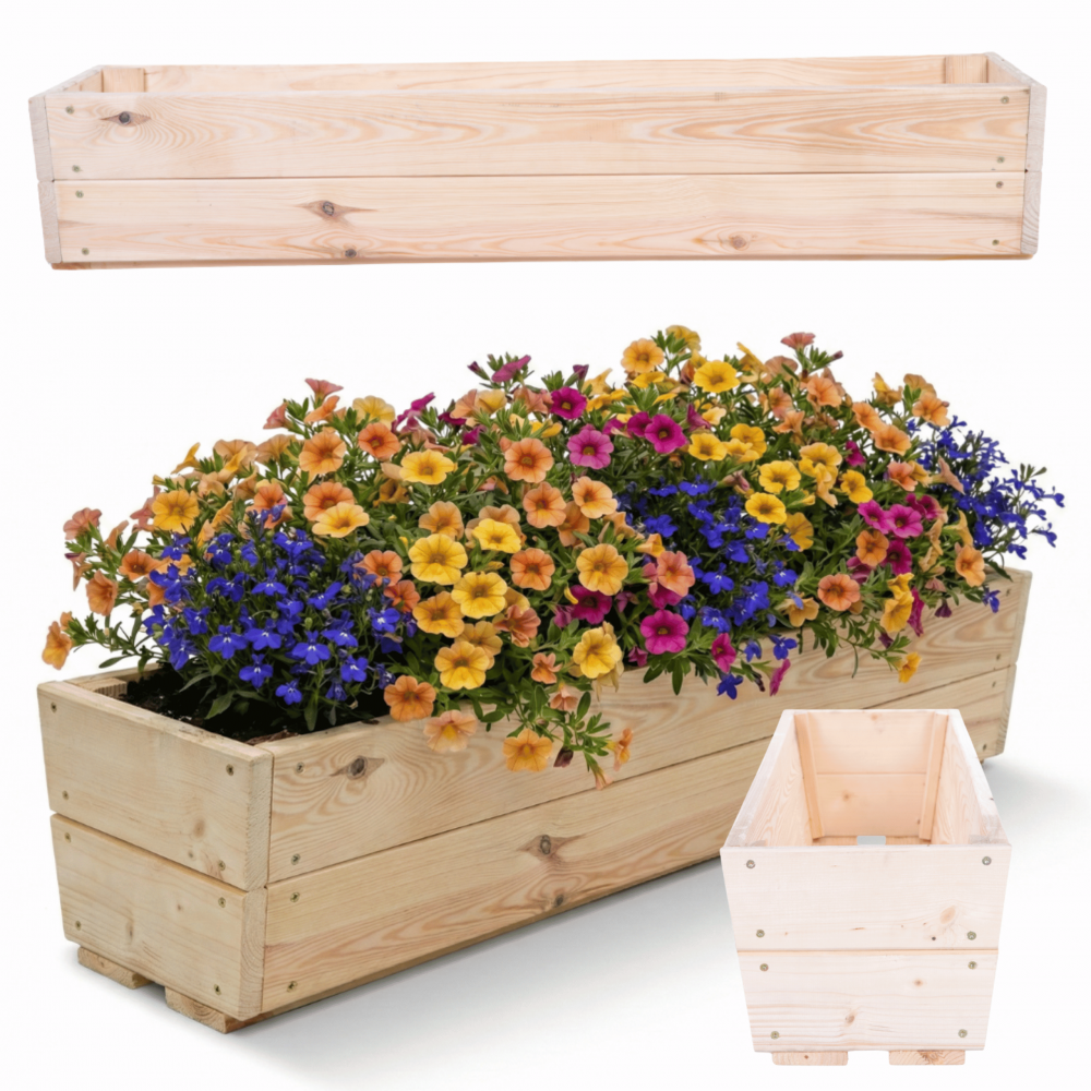 Donica drewniana na parapet korytko balkonowe na kwiaty impregnat 19x100x30