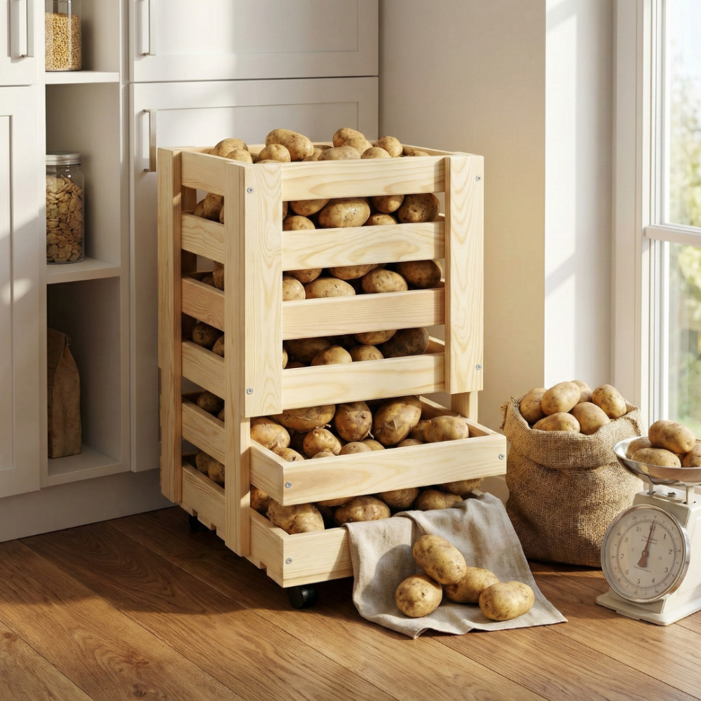 Pojemnik NA WARZYWA OWOCE ziemniaki regał kosz skrzynia skrzynka na kółkach