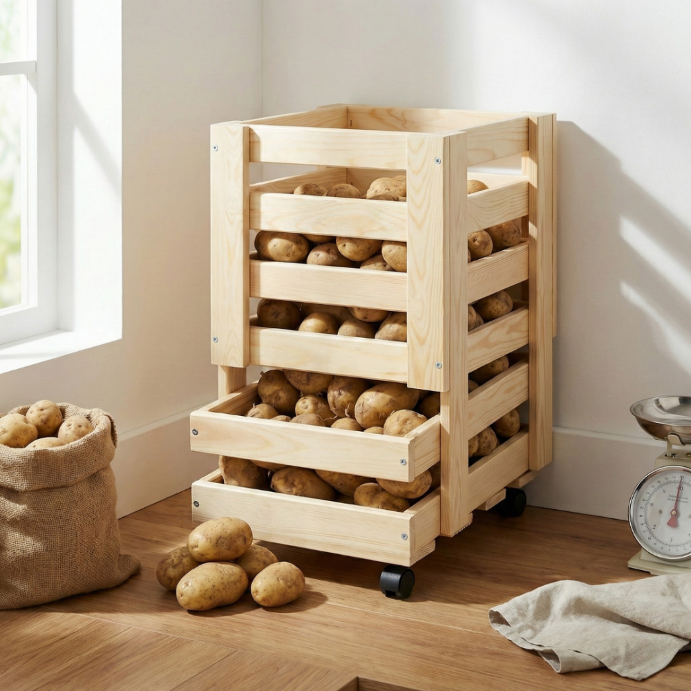 Pojemnik NA WARZYWA OWOCE ziemniaki regał kosz skrzynia skrzynka na kółkach