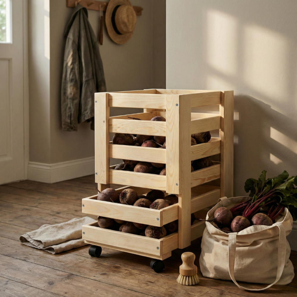 Pojemnik NA WARZYWA OWOCE ziemniaki regał kosz skrzynia skrzynka na kółkach