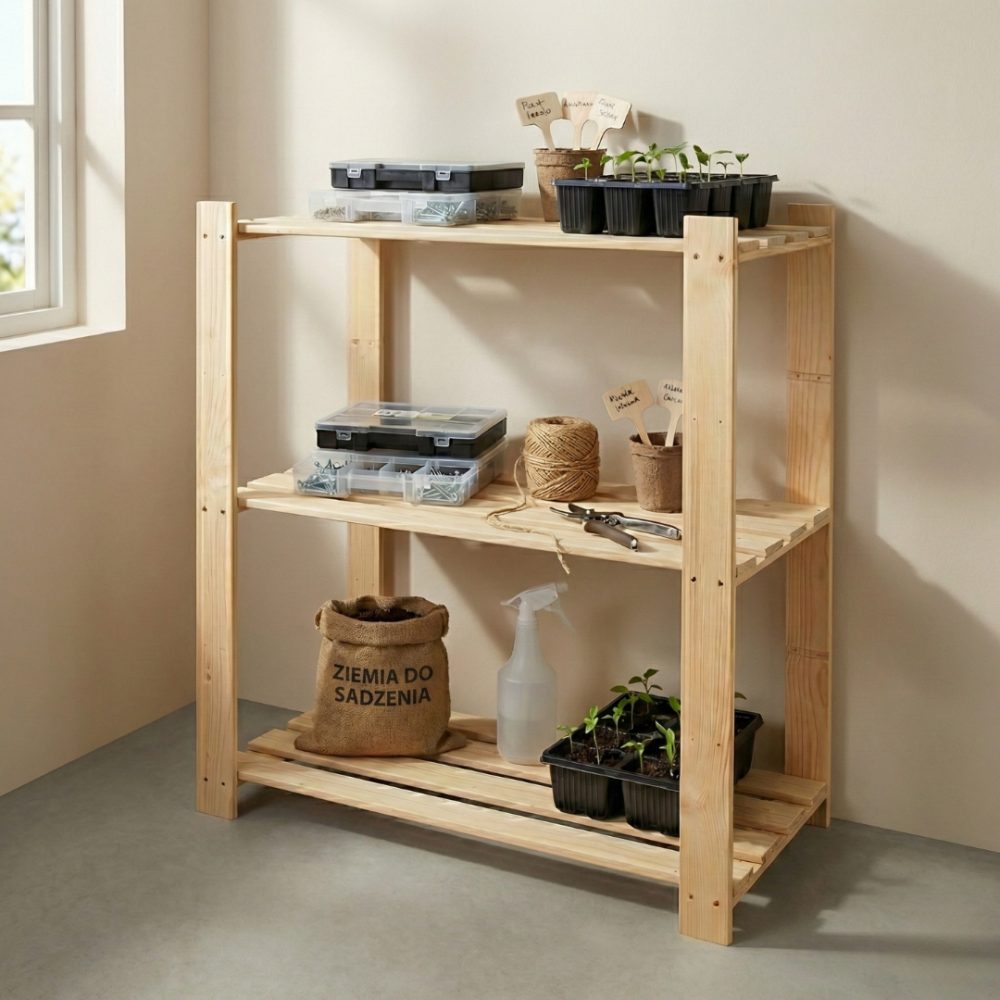 REGAŁ DREWNIANY NA KSIĄŻKI DO SPIŻARNI SOSNOWY 3 PÓŁKI 90X85X38cm PRODUCENT