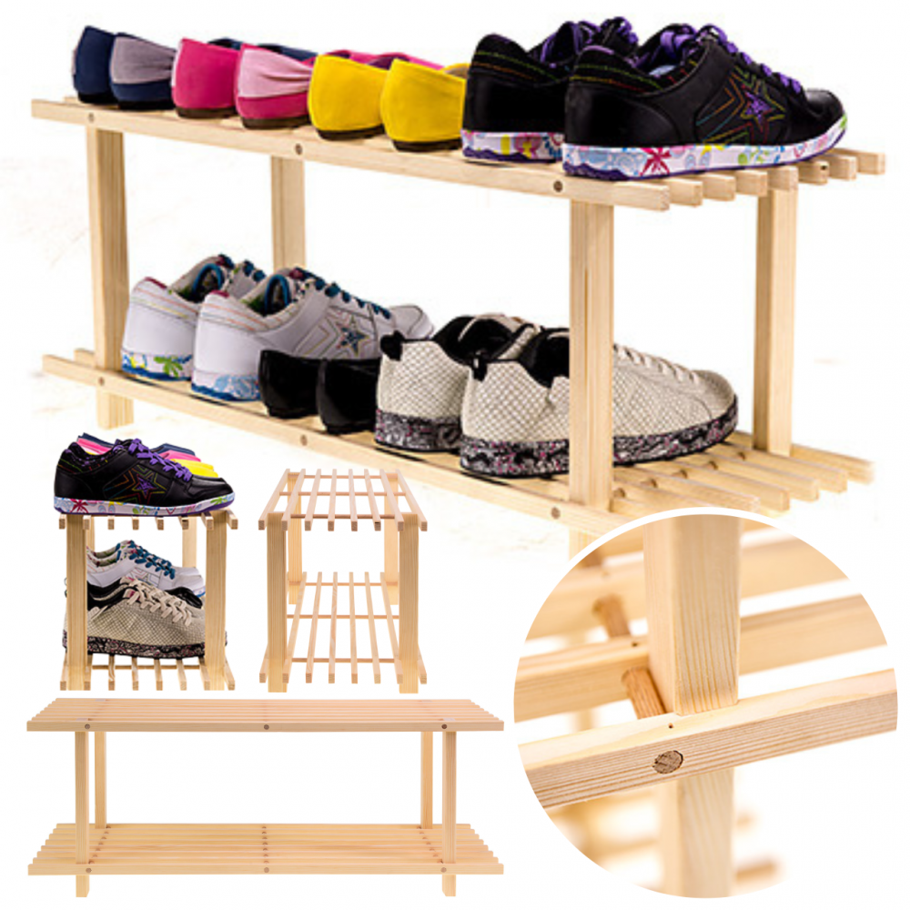 REGAŁ DREWNIANY NA BUTY KWIATY 2 PÓŁKI SOSNOWY STOJAK DO PRZEDPOKOJU EKO