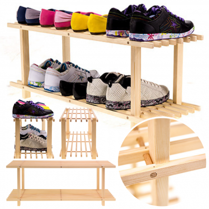 REGAŁ DREWNIANY NA BUTY KWIATY 2 PÓŁKI SOSNOWY STOJAK DO PRZEDPOKOJU EKO