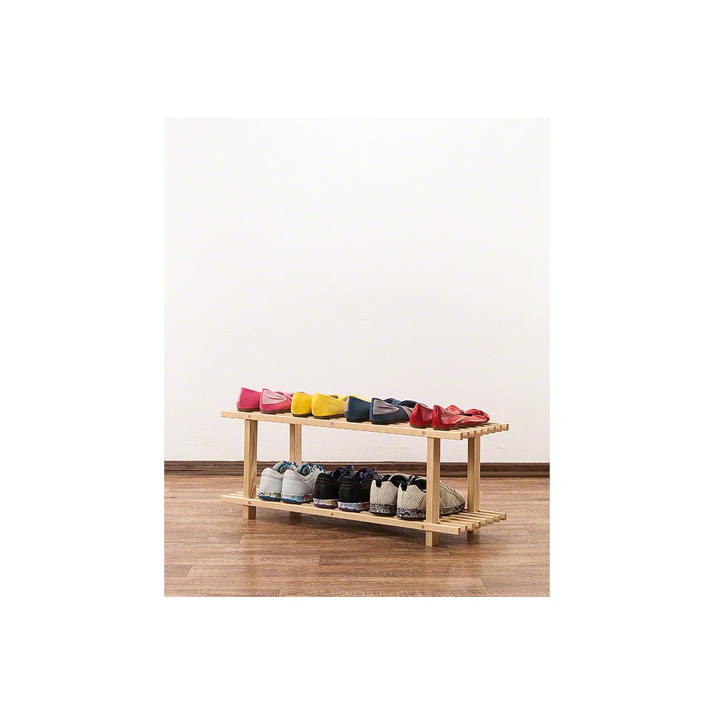 REGAŁ DREWNIANY NA BUTY KWIATY 2 PÓŁKI SOSNOWY STOJAK DO PRZEDPOKOJU EKO