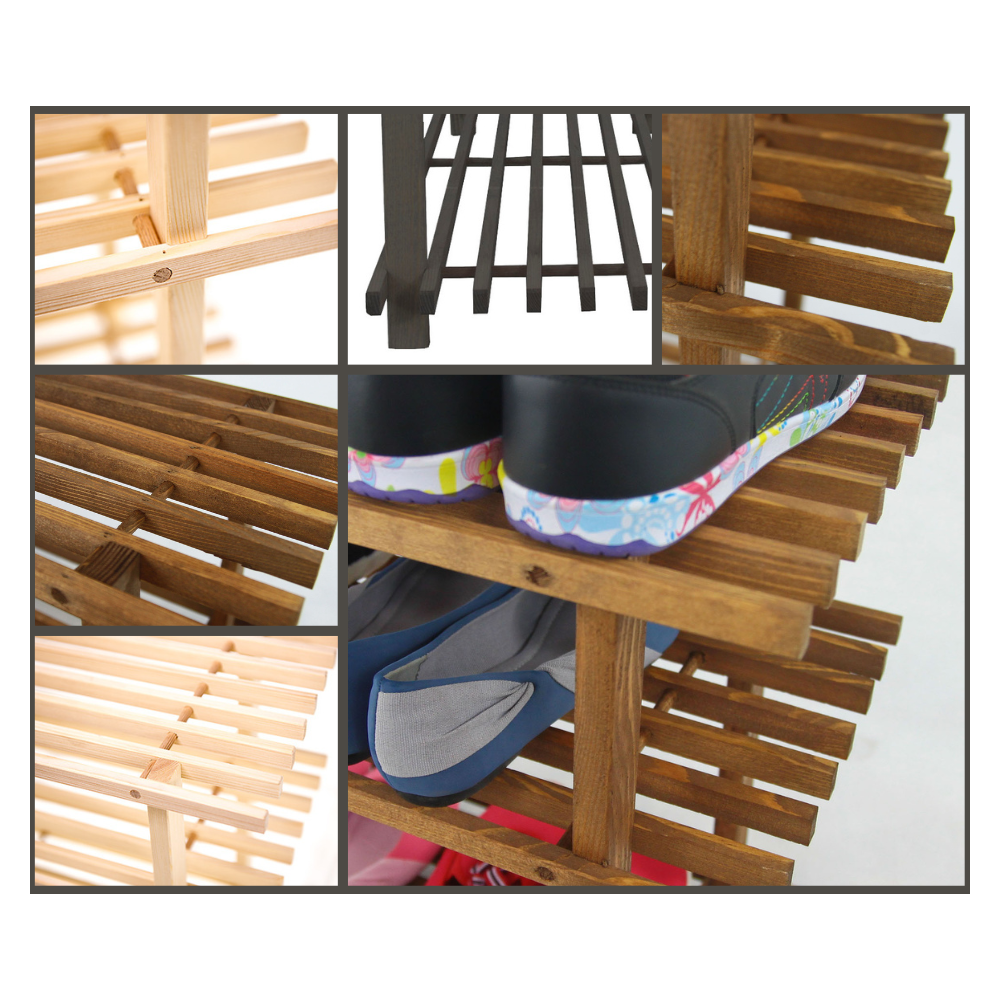 REGAŁ DREWNIANY NA BUTY KWIATY 2 PÓŁKI SOSNOWY STOJAK DO PRZEDPOKOJU EKO