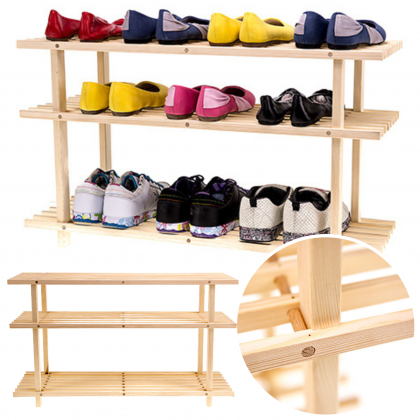 REGAŁ DREWNIANY NA BUTY 3 PÓŁKI SOSNOWY DO SPIŻARNI PÓŁKA STOJAK PRZEDPOKÓJ