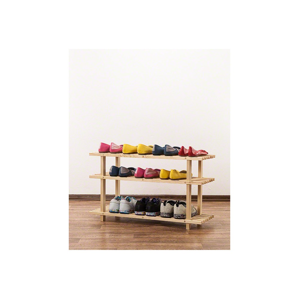 REGAŁ DREWNIANY NA BUTY 3 PÓŁKI SOSNOWY DO SPIŻARNI PÓŁKA STOJAK PRZEDPOKÓJ