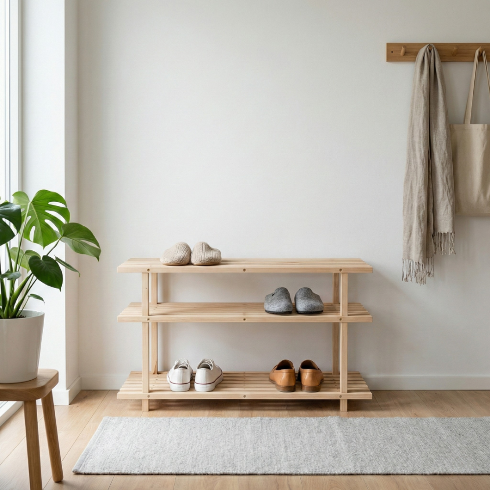 REGAŁ DREWNIANY NA BUTY 3 PÓŁKI SOSNOWY DO SPIŻARNI PÓŁKA STOJAK PRZEDPOKÓJ