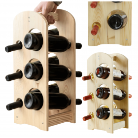 TRANSPORTER NA 6 BUTELEK STOJAK NA WINO REGAŁ DREWNIANY NA BUTELKI Z RĄCZKĄ