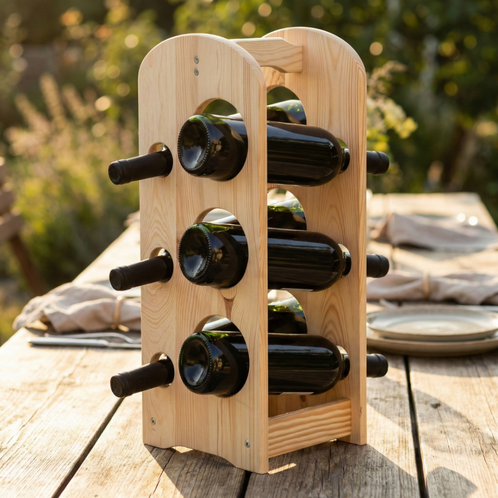 TRANSPORTER NA 6 BUTELEK STOJAK NA WINO REGAŁ DREWNIANY NA BUTELKI Z RĄCZKĄ
