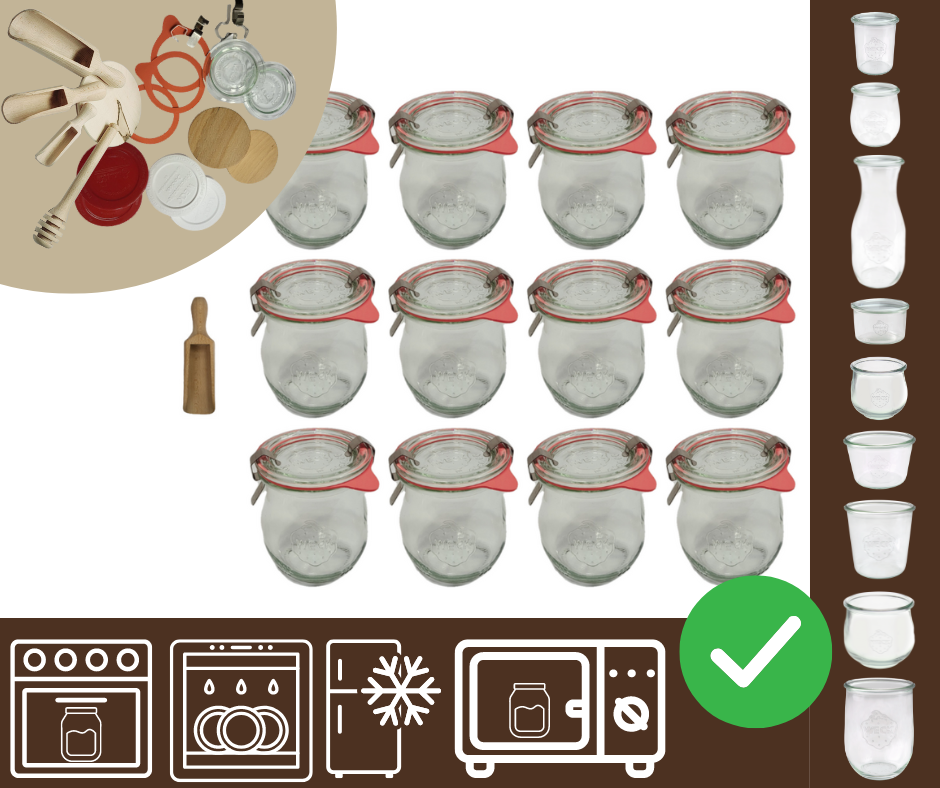 Słoiki na konfitury i inne przysmaki wersja WECK Tulip ze szklanymi wieczkami do pasteryzacji